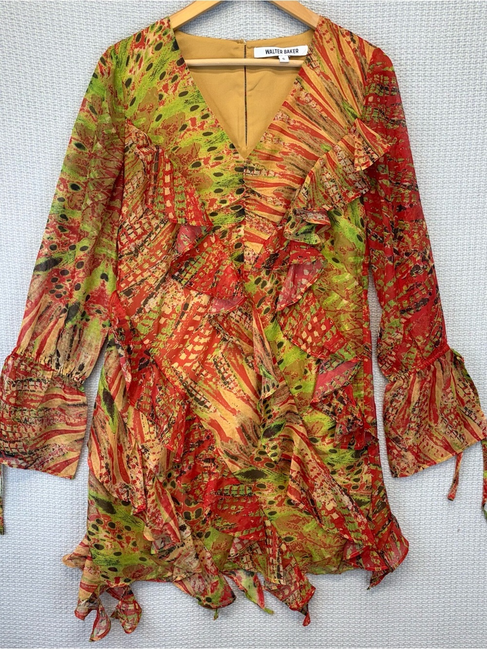 Walter Baker Ruffle Mini Tropical Colorful Dress Size 6 Cocktail Summer Beach